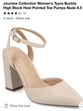 Journee Collection Beige Pointed-Toe Ankle Strap Block Heel Pumps